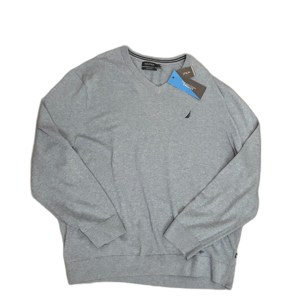 NWT Nautica Navtech V-Neck Sweater Blue Gray Cotton Blend Preppy Size XXL